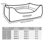 Denzo dla zwierząt łóżko dla zwierząt w minimalistycznym designie z czystymi liniami i oznaczonymi wymiarami.