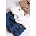 Stacked cotton jackets in navy white and beige with gold-tone buttons ideal for cieplejsze dni and dla psa lniana koszula
