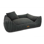 Dark gray corduroy pet bed legowisko palermo dark with matching pillow and soft ribbed texture in palermo dark grey