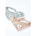 Two fringed pastelowa chusta tweed bandanas dla psa and kota in blue and beige with love coco embroidered heart patches