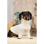 White long-sleeved woolen pet sweater with gold pet embroidery kremowy for pet fashion etoile dla psa